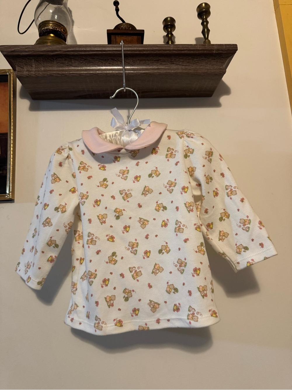 Vintage First Moments Layette Teddy Bear Collared Top 3-6M